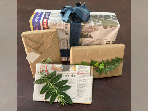 Four gifts in eco friendly wrapping paper