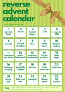 Reverse Advent Calendar 25 Days of Giving My Green Toddler